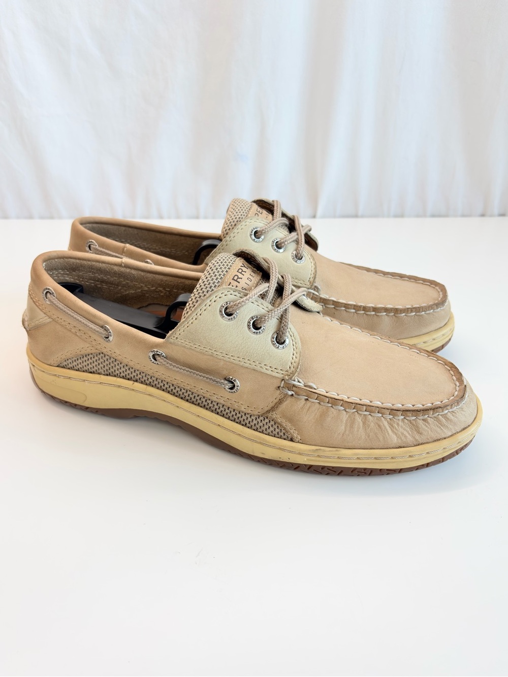 SPERRY Leather Top Sider Billfish 3 Eye Boat Shoe Loafer TAN/BEIGE Men Size 8.5
